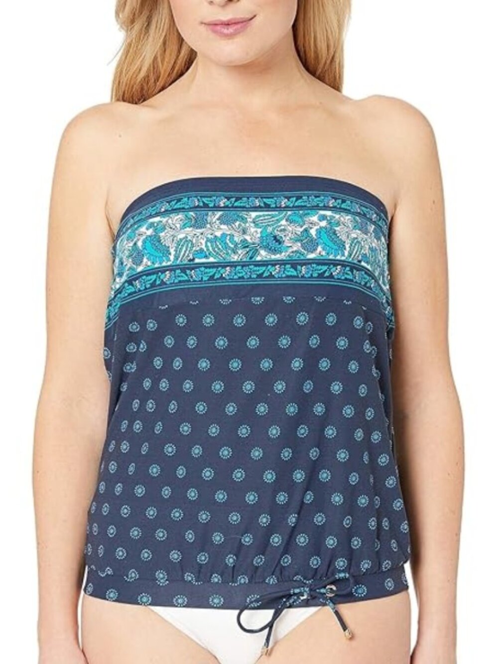 Michael Michael Kors Women's Sunny Batik Border Draped Bandini Top Size M Nwt